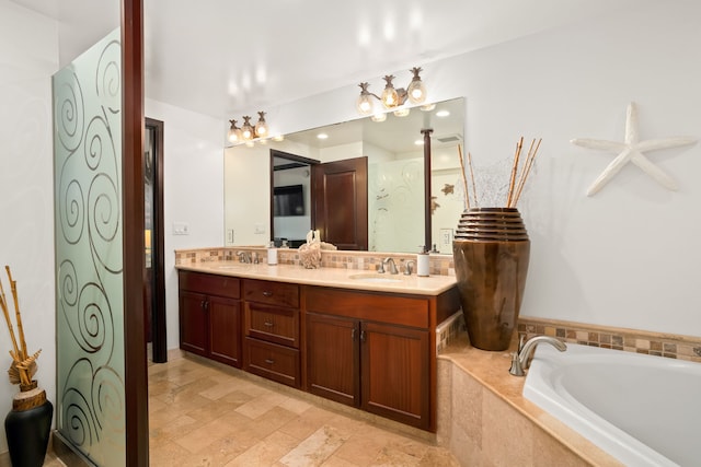 4-820 Kuhio Hwy Unit C205, Kapaa, HI 96746 - bathroom featuring double vanity, a garden tub, and stone finish floors
