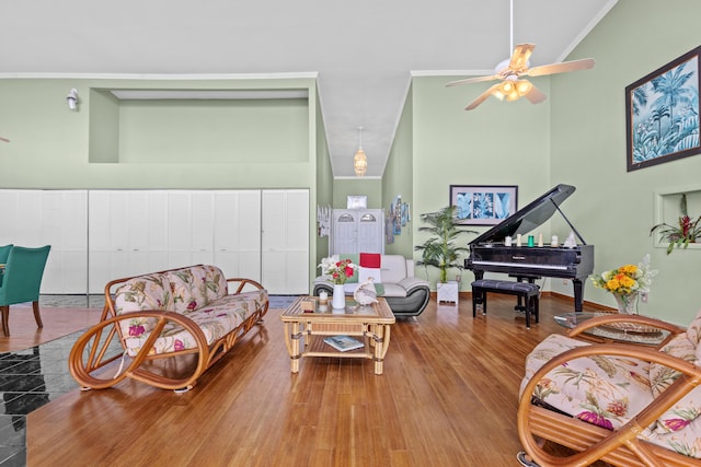 15-1023 Ala Heiau Rd, Keaau, HI 96749 - living area featuring crown molding, ceiling fan, and a high ceiling