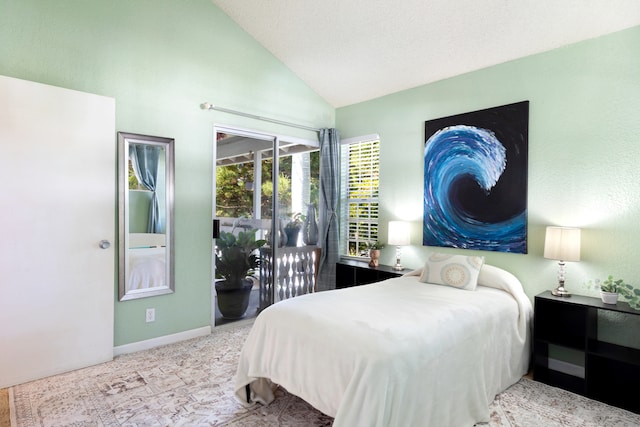 68-3890 Lua Kula St Unit 1007, Waikoloa, HI 96738 - bedroom featuring vaulted ceiling, access to exterior, carpet flooring, and baseboards