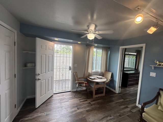 15-1688 18th Ave, Maia Keaau, HI 96749 - foyer entrance with ceiling fan, baseboards, and dark wood-type flooring