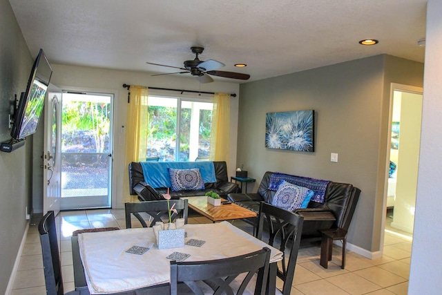 16-380 Melekule St, Kurtistown, HI 96760 - dining area with a ceiling fan, light tile patterned floors, baseboards, and recessed lighting