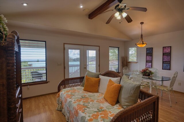 1559 Kilikina St, Hilo, HI 96720 - bedroom with access to outside, light wood-style floors, multiple windows, french doors, and recessed lighting