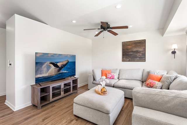 73-1060 Kuuleialoha Cir, Kailua-Kona, HI 96740 - living room with baseboards, ceiling fan, recessed lighting, and wood finished floors