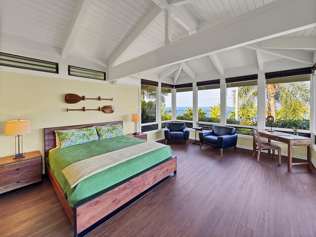 78-6825 Keaupuni St, Kailua-Kona, HI 96740 - bedroom featuring beamed ceiling, wood finished floors, and high vaulted ceiling