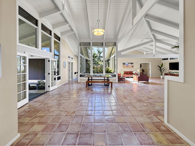 78-6825 Keaupuni St, Kailua-Kona, HI 96740 - foyer entrance with beamed ceiling, high vaulted ceiling, baseboards, and french doors