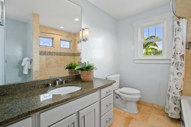 2344 Halalii Pl, Koloa, HI 96756 - full bath with vanity, plenty of natural light, toilet, baseboards, and recessed lighting