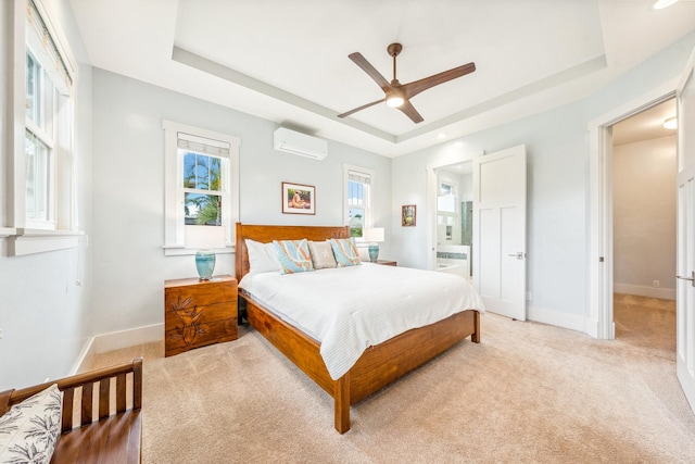 2344 Halalii Pl, Koloa, HI 96756 - bedroom featuring a wall mounted air conditioner, a raised ceiling, light colored carpet, baseboards, and recessed lighting