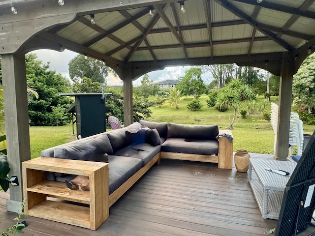 6670-G Kahuna Rd Unit 2, Kapaa, HI 96746 - wooden terrace featuring a gazebo, a yard, and an outdoor hangout area