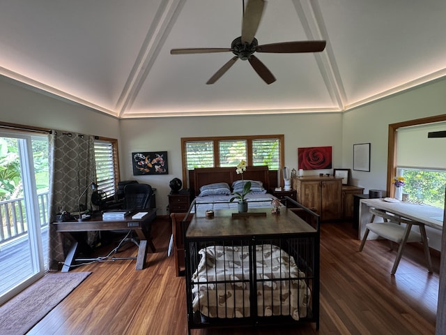 6670-G Kahuna Rd Unit 2, Kapaa, HI 96746 - living area with wood finished floors, high vaulted ceiling, healthy amount of natural light, and beamed ceiling