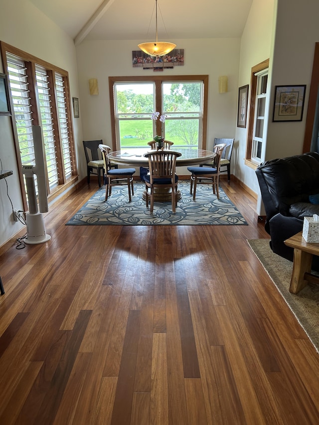 6670-G Kahuna Rd Unit 2, Kapaa, HI 96746 - dining space with vaulted ceiling and dark wood-style flooring
