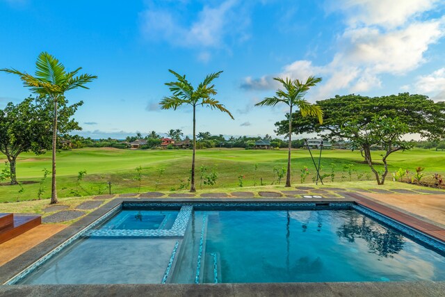 2739 Uluwehi St, Koloa, HI 96756 - swimming pool featuring an in-ground hot tub, golf course view, and a lawn