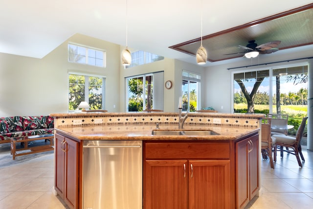 68-180 Waikoloa Beach Dr Unit J1, Waikoloa, HI 96738 - kitchen featuring dishwasher, a sink, plenty of natural light, and light stone counters