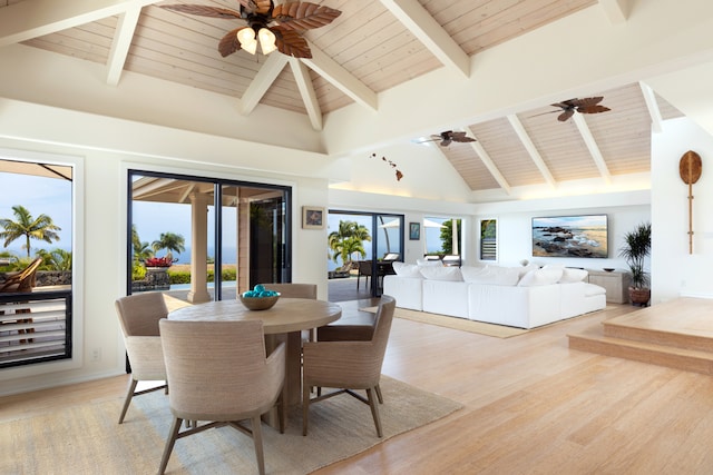 78-6846 Keaupuni St, Kailua-Kona, HI 96740 - dining space featuring a ceiling fan, wood ceiling, and light wood-style floors