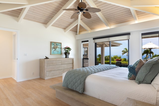 78-6846 Keaupuni St, Kailua-Kona, HI 96740 - bedroom with access to exterior, light wood-style flooring, wooden ceiling, and baseboards