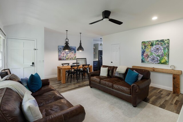 65-1235 Opelo Rd Unit 5, Kamuela, HI 96743 - living room with wood finished floors, baseboards, a ceiling fan, and recessed lighting