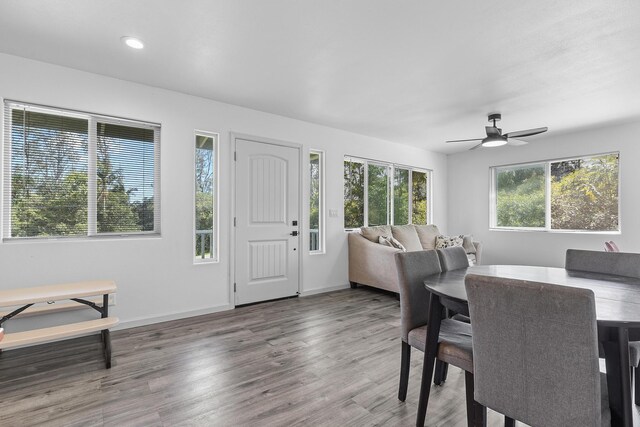 15-2042 14th Ave, Keaau, HI 96749 - dining area featuring ceiling fan, wood finished floors, recessed lighting, and baseboards