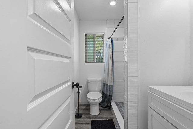 15-2042 14th Ave, Keaau, HI 96749 - full bath with toilet, tiled shower, vanity, recessed lighting, and wood finished floors