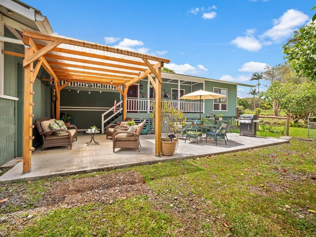 1174 Ainalako Rd, Hilo, HI 96720 - view of patio / terrace featuring a pergola, an outdoor living space, and grilling area