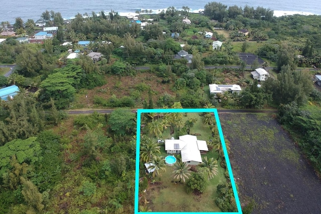 15-1988 1st Ave, Akala Keaau, HI 96749 - aerial view of property's location with property boundaries highlighted and a large body of water