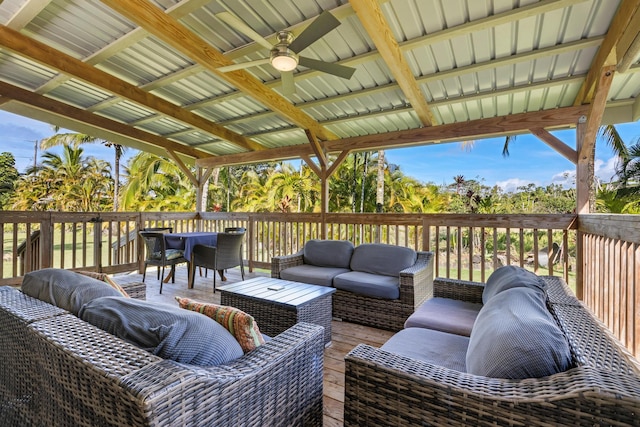 15-1988 1st Ave, Akala Keaau, HI 96749 - wooden terrace featuring an outdoor hangout area and ceiling fan
