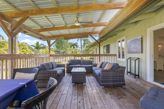 15-1988 1st Ave, Akala Keaau, HI 96749 - wooden terrace featuring outdoor lounge area and a ceiling fan