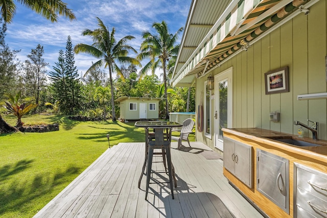 15-1988 1st Ave, Akala Keaau, HI 96749 - wooden deck featuring a yard and a storage shed