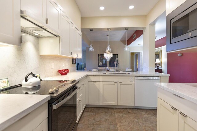 69-1010 Keana Pl Unit A104, Waikoloa, HI 96738 - kitchen with dishwasher, stainless steel microwave, electric range oven, a sink, and under cabinet range hood