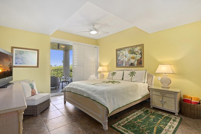 69-1010 Keana Pl Unit A104, Waikoloa, HI 96738 - tiled bedroom with access to outside and ceiling fan