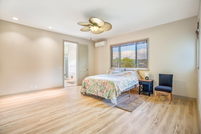 1-3580 Kaumualii Hwy, Hanapepe, HI 96716 - bedroom with a wall mounted air conditioner, wood finished floors, recessed lighting, baseboards, and ceiling fan