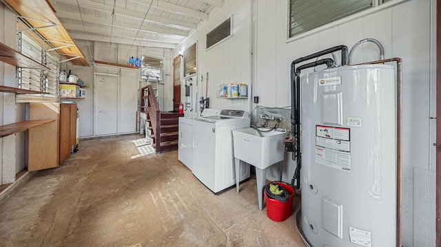 3189 Hikina Rd, Koloa, HI 96756 - laundry area featuring water heater and washer and dryer