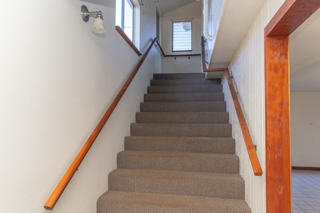 4486 Iona Rd, Hanapepe, HI 96716 - stairway with vaulted ceiling and tile patterned floors