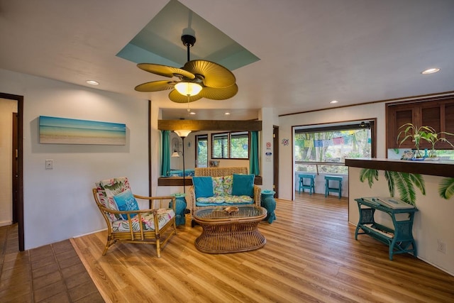 173 Opio Rd, Hilo, HI 96720 - sitting room with wood finished floors, recessed lighting, and ceiling fan