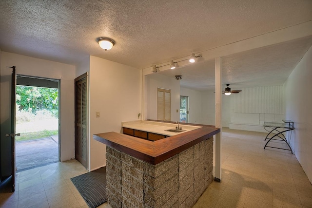 173 Opio Rd, Hilo, HI 96720 - bar area featuring light flooring, a sink, ceiling fan, and a textured ceiling