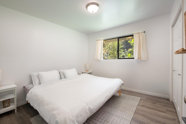 45-1070 Kalehua Rd, Honokaa, HI 96727 - bedroom with wood finished floors, baseboards, and a closet