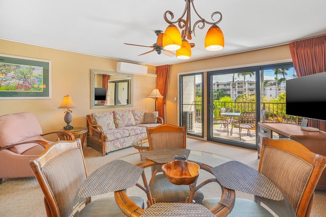 5017 Lawai Rd Unit C202, Koloa, HI 96756 - living area with carpet flooring, a wall mounted AC, and ceiling fan