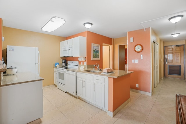 5017 Lawai Rd Unit C202, Koloa, HI 96756 - kitchen featuring white appliances, a sink, light tile patterned flooring, and white cabinetry
