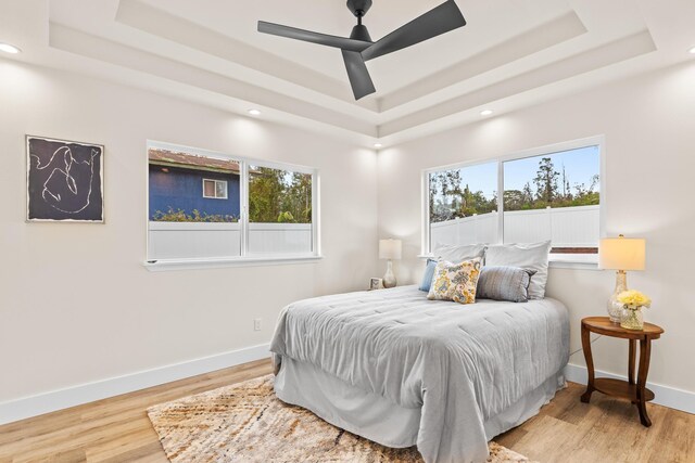 16-2072 Bamboo Dr, Pahoa, HI 96778 - bedroom featuring a tray ceiling, wood finished floors, baseboards, and recessed lighting