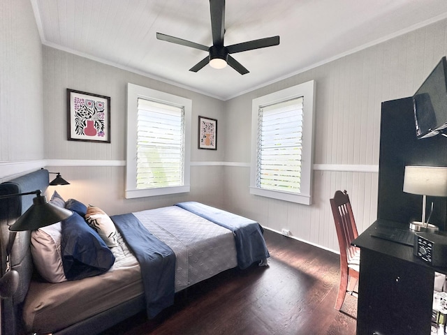 110 Malia St, Hilo, HI 96720 - bedroom featuring wood finished floors, crown molding, and ceiling fan