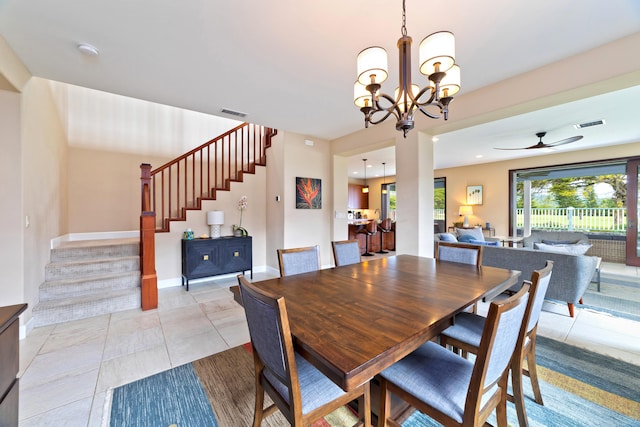 78-120 Holuakai St, Kailua-Kona, HI 96740 - dining area with stairs, ceiling fan, a chandelier, and light tile patterned flooring