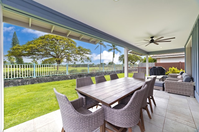 78-120 Holuakai St, Kailua-Kona, HI 96740 - view of patio / terrace featuring ceiling fan, outdoor dining area, and outdoor lounge area
