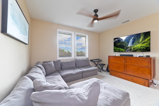 78-120 Holuakai St, Kailua-Kona, HI 96740 - living room featuring ceiling fan, light carpet, and baseboards