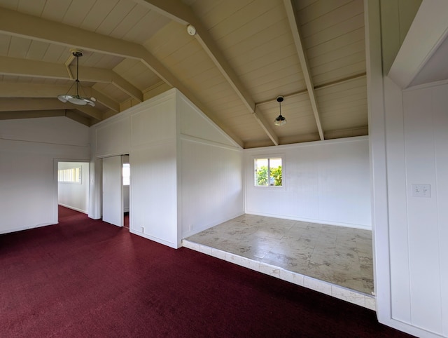 1249 W Kawailani St, Hilo, HI 96720 - spare room featuring beam ceiling, carpet floors, and high vaulted ceiling