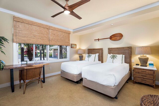 62-3600 Amaui Pl Unit F102, Kamuela, HI 96743 - bedroom featuring light carpet, baseboards, and a ceiling fan