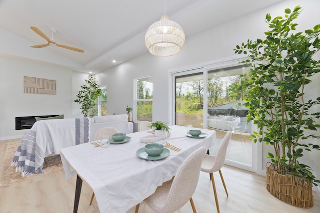 16-2050 Coconut Dr, Pahoa, HI 96778 - dining space featuring lofted ceiling, light wood finished floors, recessed lighting, and a ceiling fan
