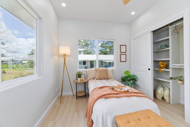 16-2050 Coconut Dr, Pahoa, HI 96778 - bedroom with light wood-type flooring, recessed lighting, and a closet