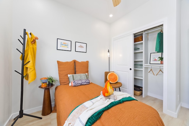 16-2050 Coconut Dr, Pahoa, HI 96778 - bedroom with wood finished floors, recessed lighting, a closet, and ceiling fan