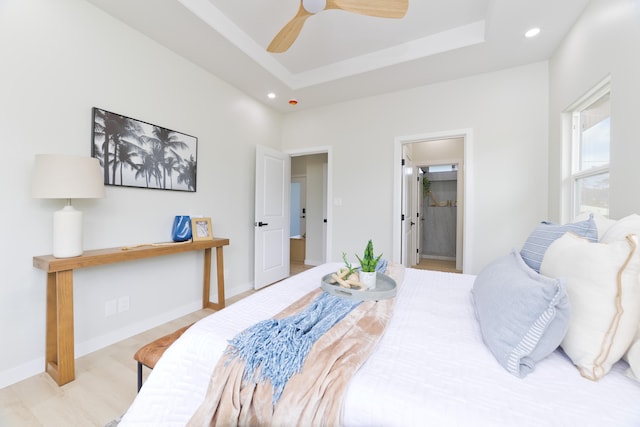 16-2050 Coconut Dr, Pahoa, HI 96778 - bedroom featuring a raised ceiling, recessed lighting, a ceiling fan, and connected bathroom