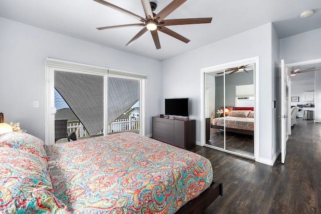 73-4100 Kulanui Pl, Kailua-Kona, HI 96740 - bedroom with wood finished floors, access to exterior, a ceiling fan, and baseboards