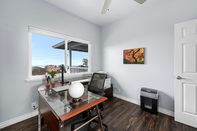 73-4100 Kulanui Pl, Kailua-Kona, HI 96740 - office featuring baseboards, ceiling fan, and wood finished floors