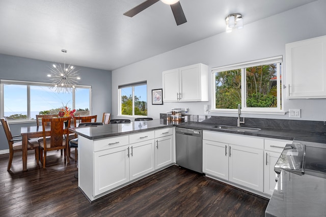 73-4100 Kulanui Pl, Kailua-Kona, HI 96740 - kitchen featuring a sink, dishwasher, a peninsula, and plenty of natural light